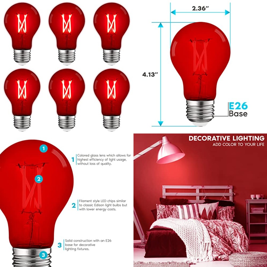 Outdoor Lighting Decoration - Lâmpadas LED A19 Edison, 4.5W Equivalente